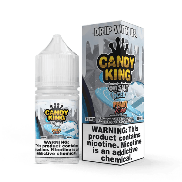 Peachy Rings SALT on ICE e-liquid by Candy King, 30mL bottle with peach and icy menthol flavor profile.