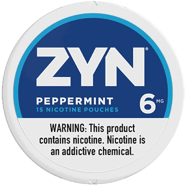 Peppermint ZYN Nicotine Pouches in a 15-count pack, showing the sleek, mint-flavored nicotine pouch packaging.