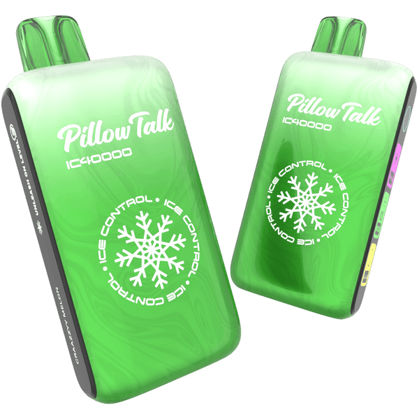 Pillow Talk IC40000 Ice Controllable Disposable Vape with 5% nicotine, showing the sleek cylindrical design of the device.