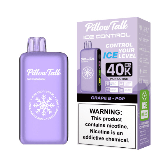 Pillow Talk IC40000 Ice Controllable Disposable Vape showing the sleek design and branding on the device.