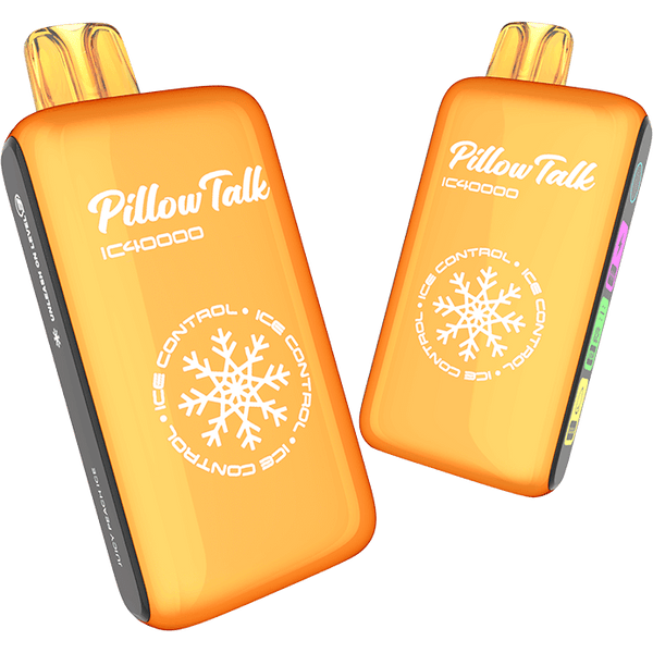Pillow Talk IC40000 Ice Controllable Disposable Vape with 5% nicotine, sleek design, and flavor options visible in the image.