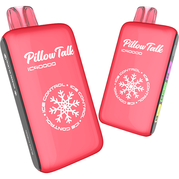 Pillow Talk IC40000 Ice Controllable Disposable Vape with 5% nicotine, cylindrical design and flavor indicator.