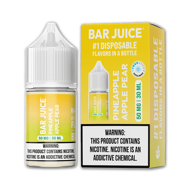 Pineapple, apple, and pear flavored salt e-liquid by Bar Juice in a 30mL bottle, ideal for vaping.