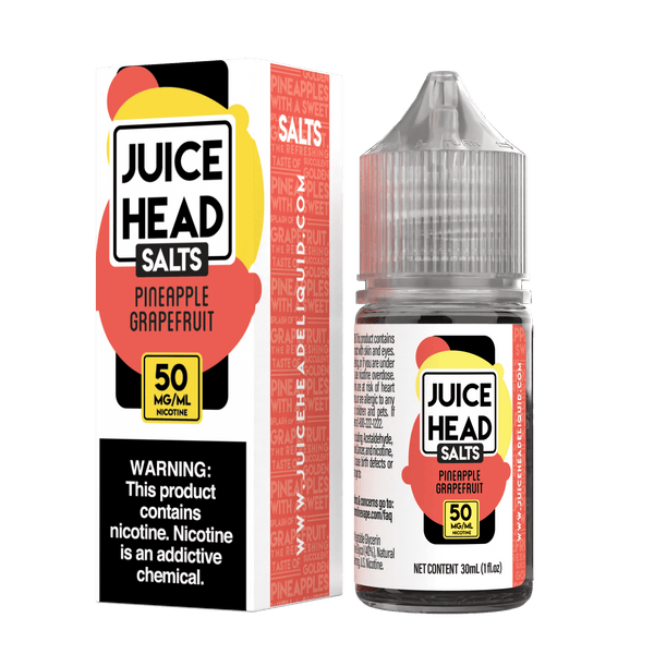Pineapple and grapefruit Salt E-liquid by Juice Head in 30mL bottle, tropical fruit flavor with vibrant citrus tones.