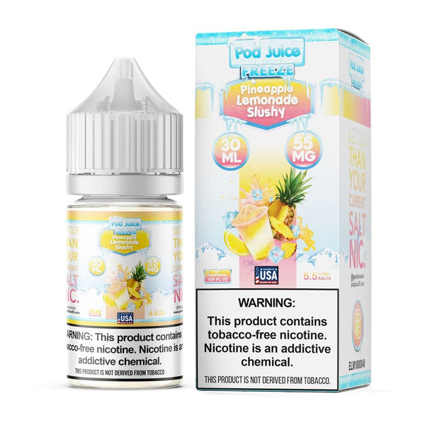 Pineapple Lemonade Slushy Freeze Salt e-liquid by Pod Juice in 30mL bottle, featuring tropical pineapple and citrus lemonade flavor.