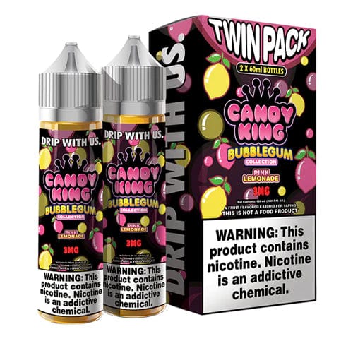 Pink Lemonade Bubblegum Series e-liquid by Candy King, 120mL bottle with vibrant pink and yellow lemon and bubblegum flavor design.