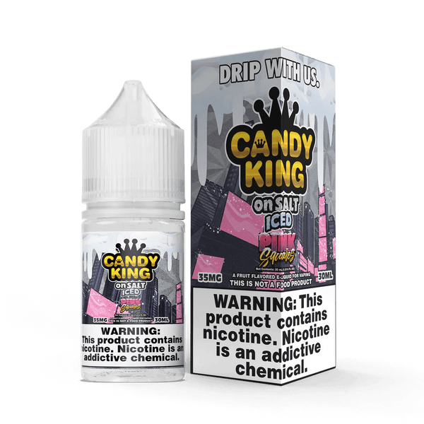 Pink Squares SALT on ICE e-liquid by Candy King, 30mL bottle with pink and white square design on the label.