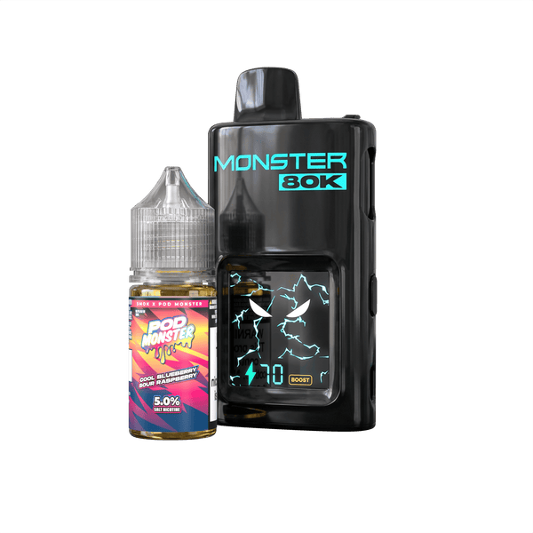 Pod Monster X Smok 80K refillable disposable vape device with sleek design and clear branding visible.