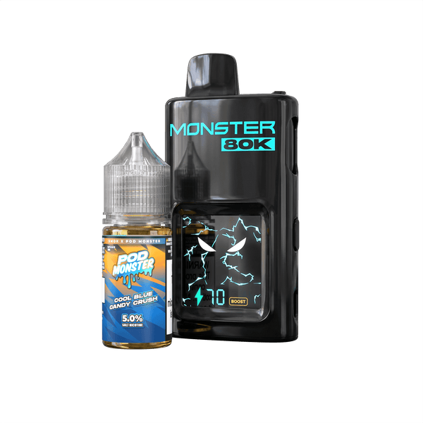 Pod Monster X Smok 80K refillable disposable vape device with sleek design and ergonomic shape for easy handheld use.