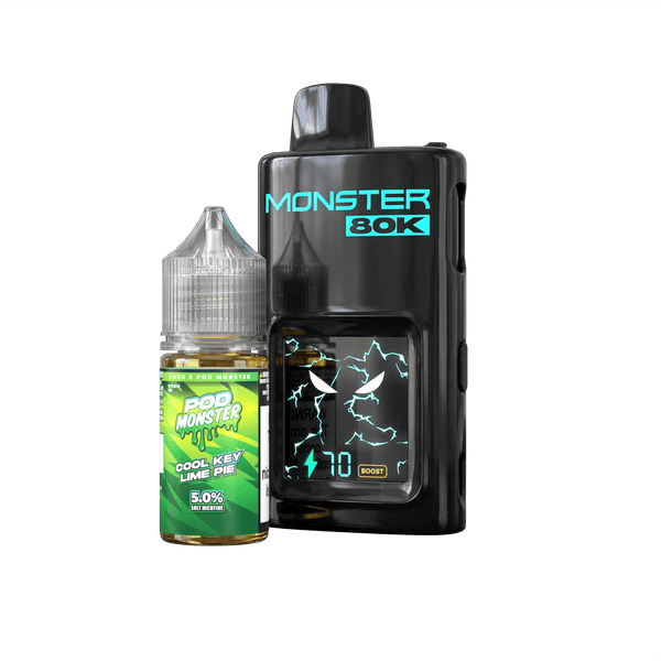 Pod Monster X Smok 80K refillable disposable vape device with sleek design and branding visible in the image.