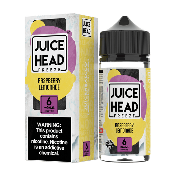 Juice Head Raspberry Lemonade Freeze e-liquid bottle, 100mL with vibrant raspberry and lemon flavor label.