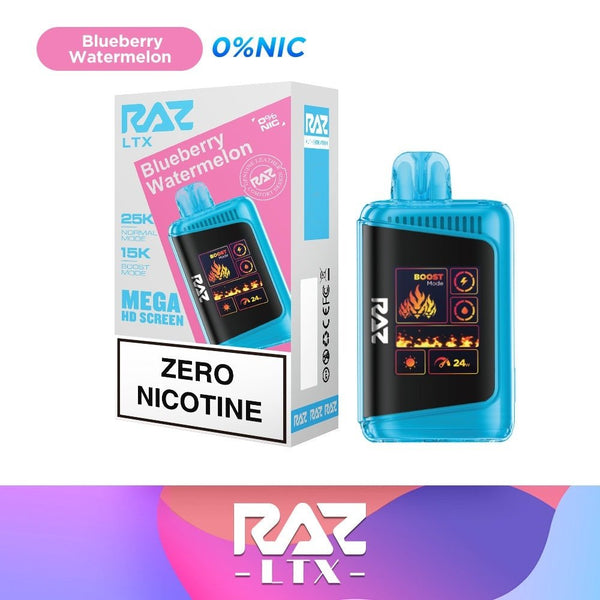 RAZ LTX 25000 Zero Nicotine Disposable Vape, sleek compact vape device with minimal design and no nicotine content