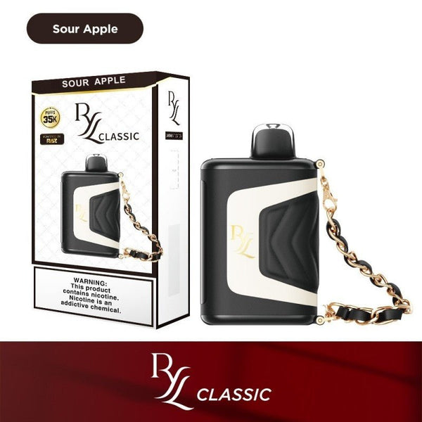 RAZ RYL Classic 35K Puff disposable vape device with sleek design and compact size, featuring a smooth mouthpiece and colorful branding.