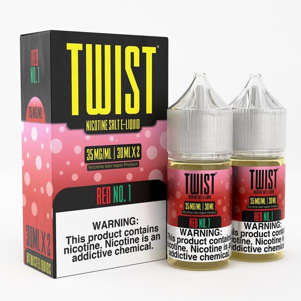 Red No. 1 SALT Twist E-Liquids 60mL e-liquid bottle with red label and twist cap, designed for vaping.