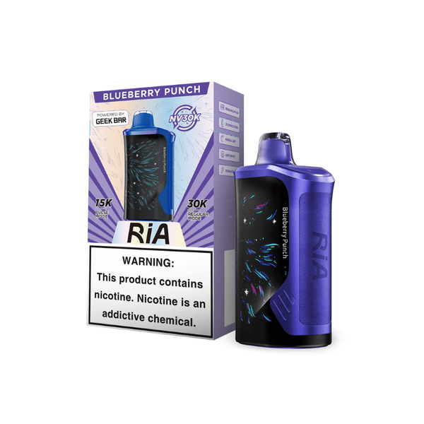 Geek Bar RIA NV30K disposable vape with sleek design and 30,000 puffs, ideal for convenient, long-lasting vaping.