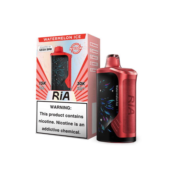 Geek Bar RIA NV30K disposable vape pen with sleek design and 30,000 puffs for long-lasting vaping enjoyment.