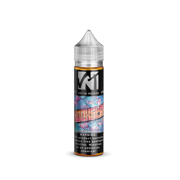 Bottle of Vape The Nostalgia Rock Star e-liquid, 60mL vape juice with vibrant label design for vaping enthusiasts.