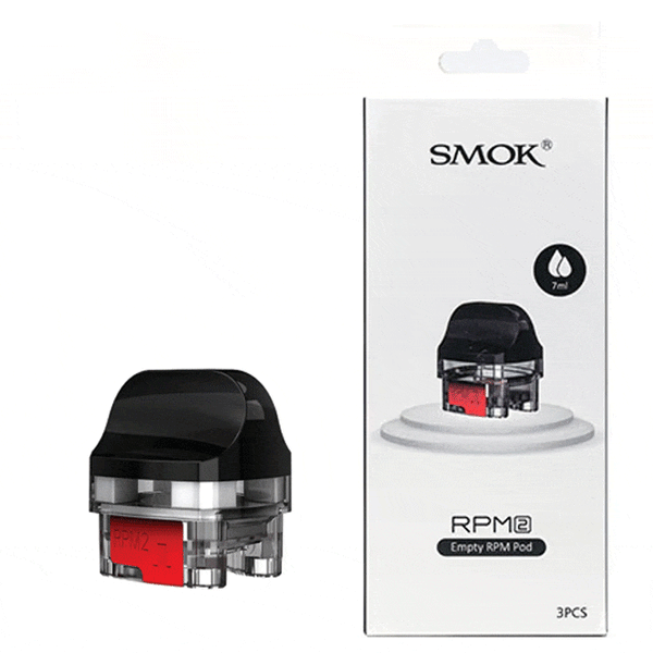 SMOK RPM 2 replacement vape pods, clear transparent pod for SMOK RPM 2 device, showing refill port and mouthpiece.