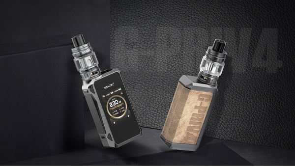 SMOK G-Priv 4 230W Starter Kit with sleek mod and digital display, featuring adjustable wattage and ergonomic design.