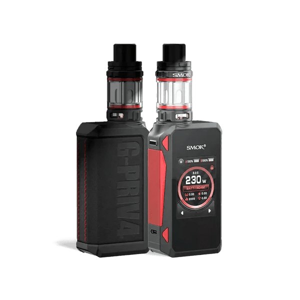 SMOK G-Priv 4 230W starter kit with sleek mod and tank, featuring digital display and adjustable airflow for vaping.