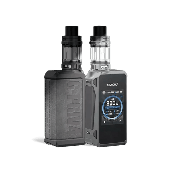 SMOK G-Priv 4 230W starter kit with sleek mod, large display, and accessories, designed for vaping enthusiasts.