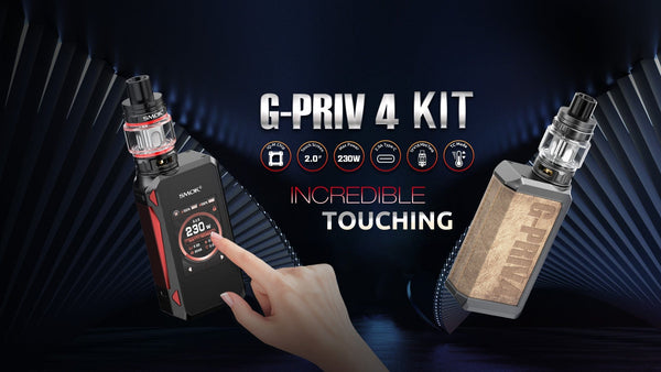 SMOK G-Priv 4 230W Starter Kit hardware with sleek mod and adjustable screen, designed for vaping enthusiasts.