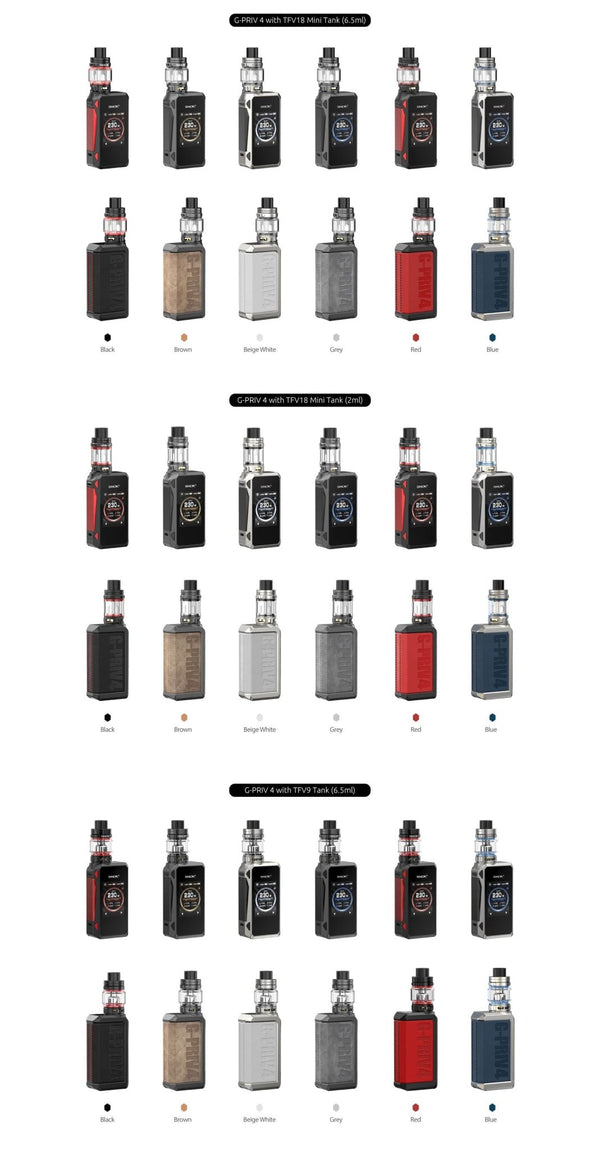 SMOK G-Priv 4 230W starter kit with sleek mod and display screen, featuring adjustable wattage and modern hardware design.