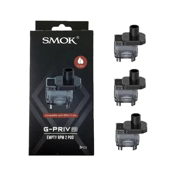 SMOK G-Priv replacement pods for vape device, clear e-liquid chambers and mouthpiece, designed for easy refilling and use