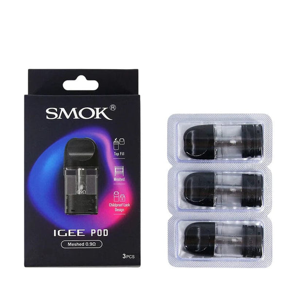 SMOK Igee replacement vape pods attached to a vaping device, showcasing the easy-to-install vape part for SMOK Igee series.