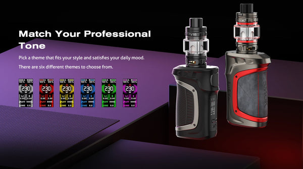SMOK Mag-18 230W starter kit hardware with ergonomic design, digital display, and adjustable settings for vaping enthusiasts.