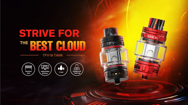 SMOK Mag-18 230W starter kit hardware with black and silver mod, display screen, and attached tank for vaping.