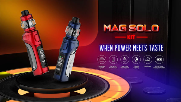SMOK MAG Solo Starter Kit hardware with sleek black design, including mod and tank, ideal for vaping beginners and enthusiasts.