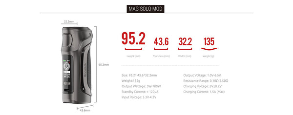 SMOK MAG Solo Starter Kit hardware with sleek black mod and attached tank, showcasing modern vaping device design.
