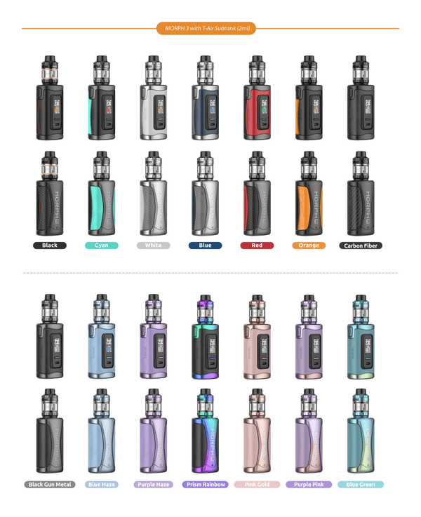 SMOK Morph 3 Starter Kit hardware with sleek mod and included tank, featuring adjustable airflow and modern design.