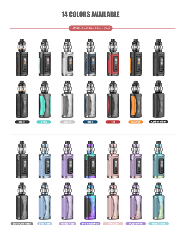 SMOK Morph 3 Starter Kit hardware with sleek design, display screen, and included accessories for vaping.