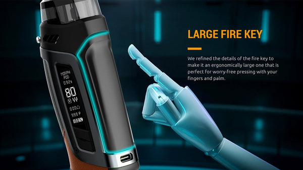 SMOK Morph S Pod-80 Kit hardware showing compact vape device with screen and adjustable settings in black and silver.