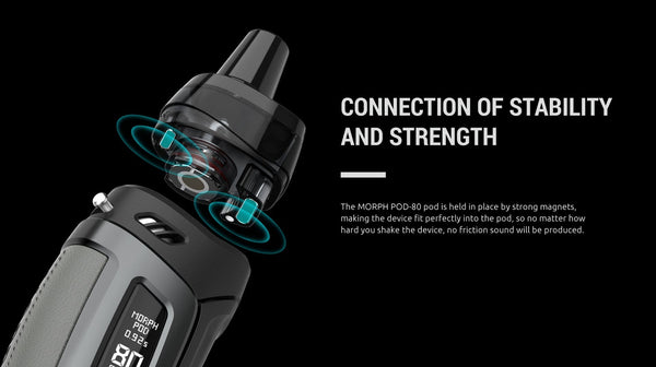 SMOK Morph S Pod-80 Kit hardware with sleek black design, featuring adjustable airflow and compact vape device.