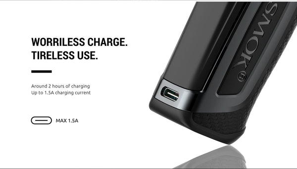 SMOK Morph S Pod-80 kit showing a sleek, black vape device with a modern design and attached pod for vaping.