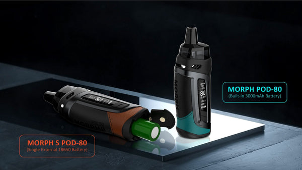 SMOK Morph S Pod-80 Kit hardware with sleek black design, compact size, and adjustable airflow for vaping.