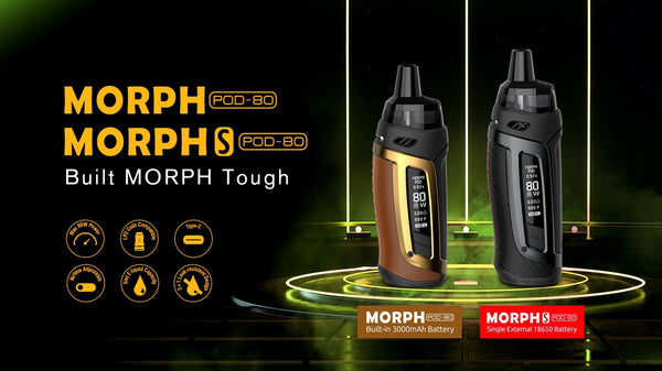 SMOK Morph S Pod-80 Kit hardware with sleek design, featuring a compact pod system and adjustable airflow for vaping.