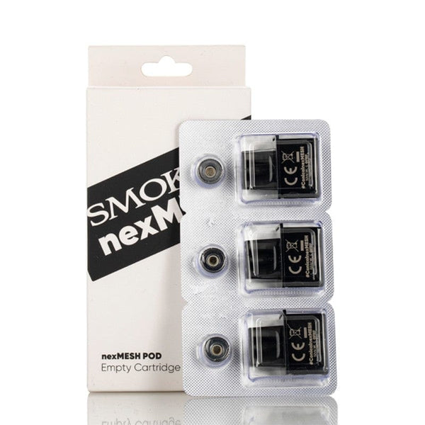 SMOK NexMesh replacement pods for vaping device, shown in black with transparent mouthpiece and visible coil inside.