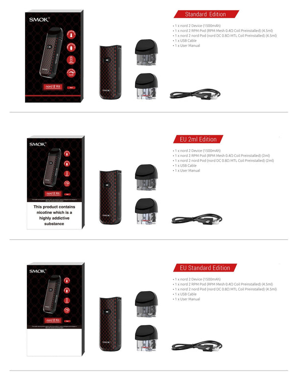 SMOK NORD 2 40W pod system device with sleek design and adjustable wattage, shown from a side angle.