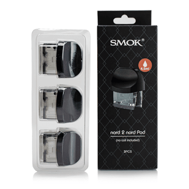 SMOK NORD 2 replacement vape pods, clear and black plastic, designed for use with SMOK NORD 2 vape device.