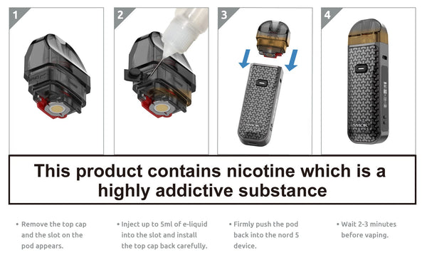 SMOK Nord 5 80W pod system hardware with sleek design and replaceable pod, compact and portable vaping device.