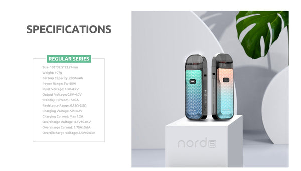 SMOK Nord 5 80W pod system hardware with sleek design, featuring a compact vape device and adjustable airflow.