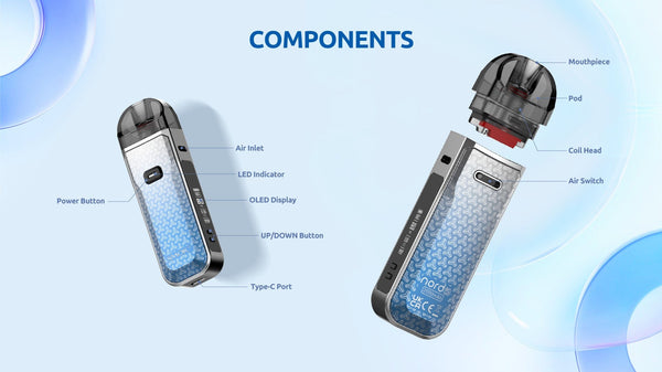 SMOK Nord 5 80W pod system vape device with sleek black design and adjustable wattage, compact hardware for vaping enthusiasts.