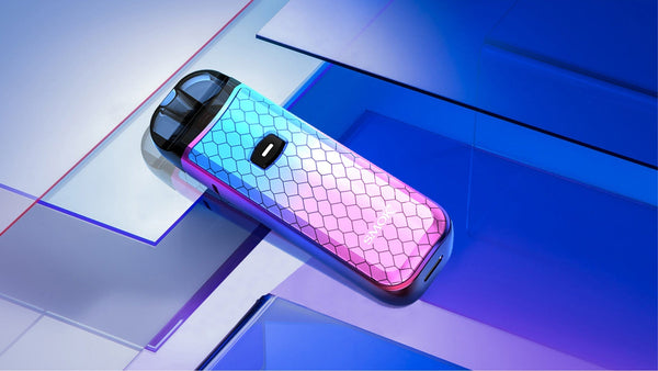 SMOK NORD 50W Pod Kit hardware with sleek design, featuring adjustable wattage and replaceable pods for vaping.