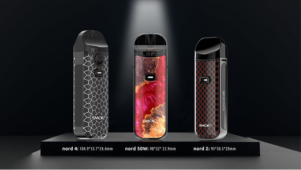 SMOK NORD 50W pod kit showing the compact hardware device with sleek design and replaceable pod for vaping.