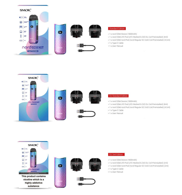 SMOK NORD 50W Pod Kit hardware with sleek design, featuring the compact vape device and replaceable pod system.
