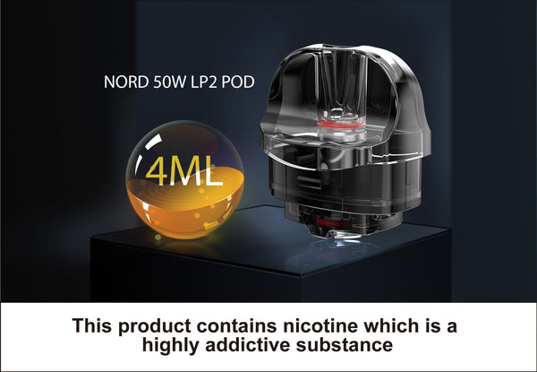 SMOK NORD 50W Pod Kit hardware with sleek design, featuring adjustable wattage and replaceable pods for vaping.